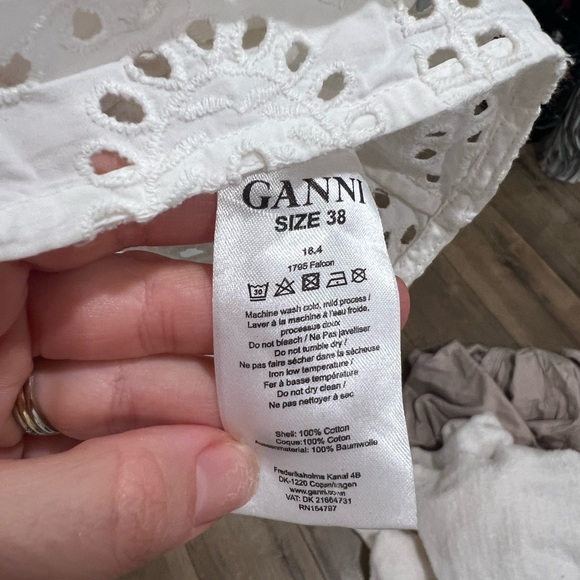 GANNI Cotton Eyelet Puff Sleeve Blouse Size 38 - Picture 4 of 6